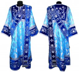 Proto-Deacon Vestment from brocade and embroidered on a blue velvet 046d - фото