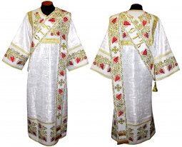 Proto-Deacon vestment of white brocade and embroidered on dense satin 047d - фото