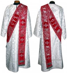 Proto-Deacon's vestments of brocade in white color and embroidered on velvet 047d - фото