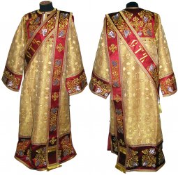 Proto-Deacon vestment of brocade and embroidered on dense satin 047d - фото