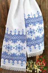 Embroidered towel under the feet № 50-48, flax, 200х35 cm - фото