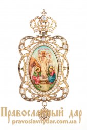 Panagia 18x9 cm, hand-painted on mother-of-pearl, with chain, in a case - фото