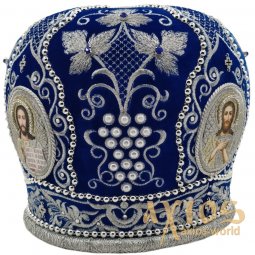 Miter "Pattern" blue, vishita with silver thread - фото