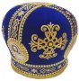 Miter "Cross", blue velvet, gold thread embroidery