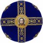 Miter "Cross", blue velvet, gold thread embroidery