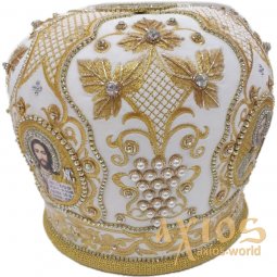 Miter "Pattern" white, embroidered with gold - фото