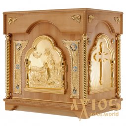 The altar is rectangular, wooden, No. 2 with a door and gilded elements, a light tree - фото