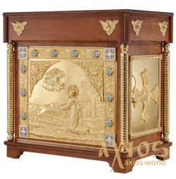 The altar is rectangular, wooden, №4 with a door and gilded elements - фото
