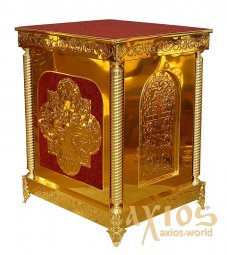 Altar, 75х85 cm, damask, dsp, chasing, collapsible, with cast legs (red) - фото