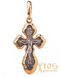 The cross «Crucifixion», the prayer «Save and save», silver 925 ° with gilding and blackening, 25x10 mm, O 131970 - фото