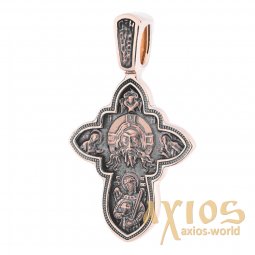 Native cross «Savior Not Made by Hands. Assumption of the Mother of God», gold 585 °, with blackening 30x18 mm, О п02638 - фото
