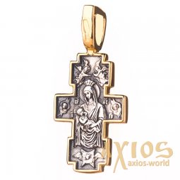 The cross «Crucifixion. Icon of the Mother of God «Mammal», silver 925 °, with blackening 27x11 mm, O 131689 - фото