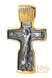 The cross «Crucifixion» silver 925 °, with gilding and blacking 30x19 mm, О 131454 - фото