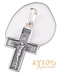 The cross «Crucifixion. Pray save and save» silver 925 °, with blackening 20x12 mm, О 131379 - фото