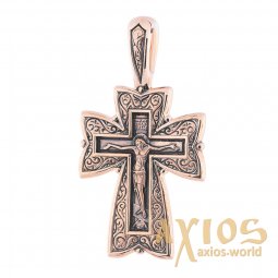 The cross «Crucifixion. Prayer to the Lord», gold 585 with blackening, 43x22 mm, О п02677 - фото