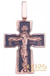 The cross «Crucifixion». Our Lady «Incarnation». «Five Saints», gold 585 with black, 45x25mm, О п01749 - фото