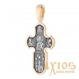 The natty cross «Lord Almighty. Icon of the Mother of God «Indestructible Wall», silver 925 with gilded black, 54x26mm, О 131465 - фото