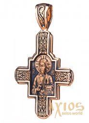 The natty cross «Lord Almighty. Great Martyr Panteleimon the Healer», gold 585, 35х21mm, with blackening О п01876 - фото