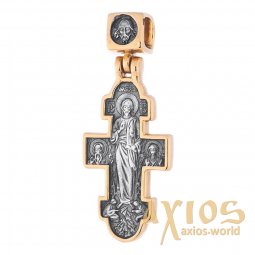 The cross «Icon of the Mother of God Unexpected Joy», silver 925, with gilding and blackening, 33x14mm, О 131691 - фото