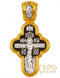 Cross The Crucifixion of Christ. The Vladimir Icon of the Mother of God. Silver with gilding, 24x12 mm - фото