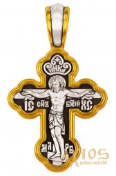 Cross The Crucifixion of Christ. Angel Guardian, silver 925 with gilding, 32x18 mm, E 8201 - фото