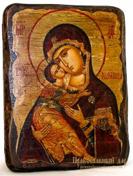 Icon of the Holy Theotokos antique Vladimir 13x17 cm - фото