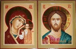 Wedding couple hand-written icon of the Lord Almighty and the Most Holy Theotokos - фото