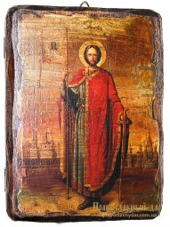Icon Antique Holy Prince Alexander Nevsky 21x29 cm - фото