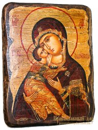 Icon of the Holy Theotokos antique Vladimir 21x29 cm - фото