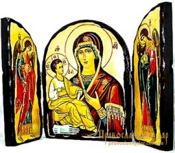 Икона под старину Пресвятая Богородица Троеручица Складень тройной - фото