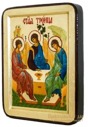Икона Святая Троица преподобного Андрея Рублева Греческий стиль в позолоте 13x17 см - фото