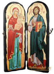 Икона под старину Господь Вседержитель и Пресвятая Богородица Складень двойной - фото