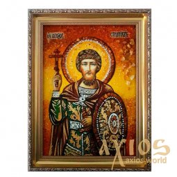 Amber icon of St. Theodore the Warrior 20x30 cm - фото