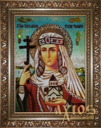 Amber icon of holy Tsarina Tamara Georgian 20x30 cm - фото