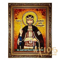 Amber icon of Holy Prince Yuri 20x30 cm - фото