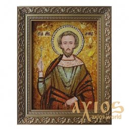 Amber icon of Holy Martyr Leonidas 20x30 cm - фото