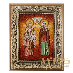 Amber icon of Saints Cyprian and Justina 20x30 cm - фото
