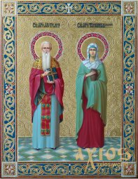Hand-written icon of the Holy Martyrs Miron Kizichesky and Photina (Svetlana) Smaryanyna 31x24 cm - фото