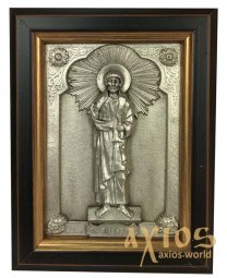 Icon in metal Peter, silver, frame made of wood, 9х11 cm - фото