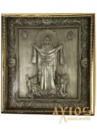 Icon in the metal of the Intercession, silver-plated, gilt frame, 8x8 cm - фото