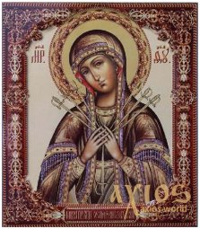 Icon of the Blessed Virgin Softening of evil hearts (large), MDF, veneer (ash-tree), ark, printing, varnish, 24x28 cm - фото