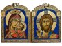 The wedding couple is the icon of the "Savior" and the icon of the Mother of God "The Virgin of Kasperovskaya", gilding, inlay of stones, 29x29 cm