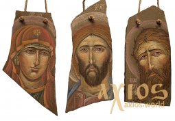 Triptych. Painted icons on the stone: Virgin, Savior, John the Baptist, 40x25 cm - фото