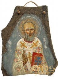 The painted icon on the stone, the face of St. Nicholas, 50x56 cm - фото