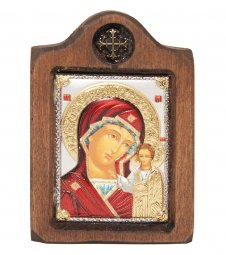 Icon of the Mother of God of Kazan, Italian frame №1, enamel, 6x8 cm, alder tree - фото