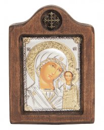 Icon of the Mother of God of Kazan, Italian frame №1, 6x8 cm, alder tree - фото