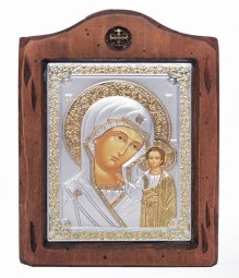Icon of the Mother of God of Kazan, Italian frame №2, 13x17 cm, alder tree - фото