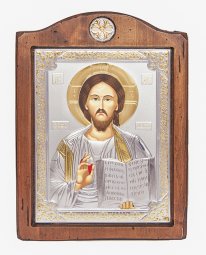 Icon of the Savior, 17x21 cm, Italian frame №3, alder tree, silvering - фото