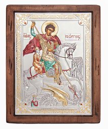 Icon of George the Victorious, Italian frame №4, enamel, 25x30 cm, alder tree - фото