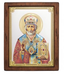 Icon of St. Nicholas, Italian frame №4, enamel, 25x30 cm, alder tree - фото
